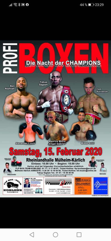 Boxe am 15.02.20 um die deutsche Meisterschaft in der Königsklasse Schwergewicht. Suche Sponsoren für diesen Tag.